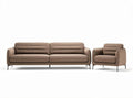 Sofa i fotel w kolorze brązowym z materiału tekstylnego o wymiarach 220 x 90 x 85cm