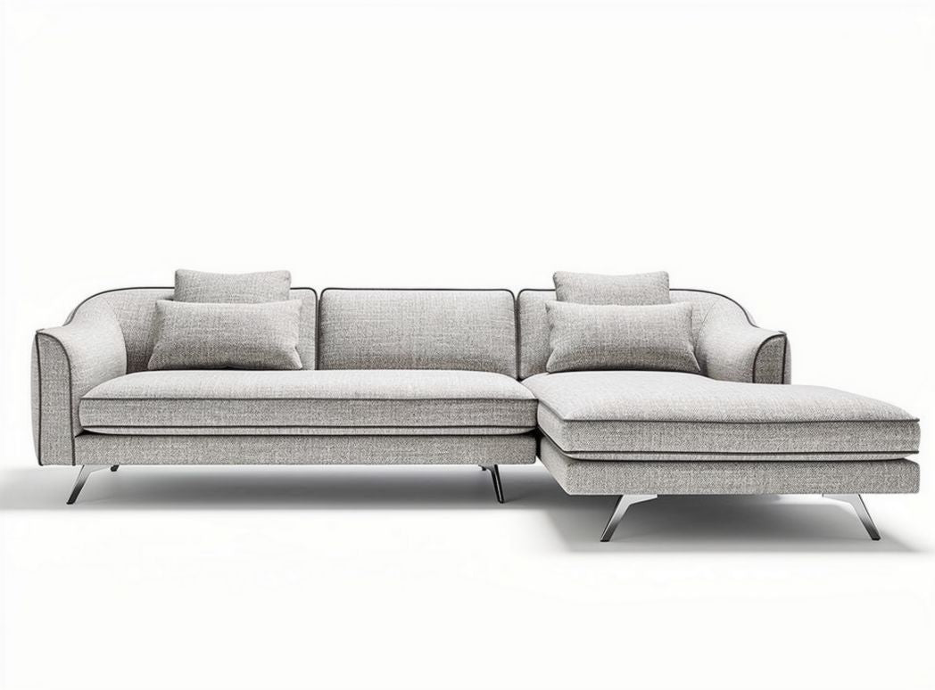 Sofa narożna z szarym obiciem 240 x 90 x 85cm z poduszkami